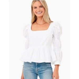 Tuckernuck Hyacinth House Women’s L Clemons Blouse White Boho Cottagecore Flirty
